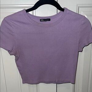 Zara Purple Short Sleeve Crop Tee